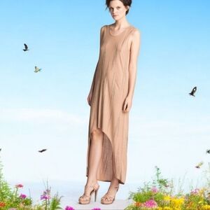 Haute Hippie Neutral Tan Sleeveless Tank Hi/Low Dress With Gold Studs Sz S